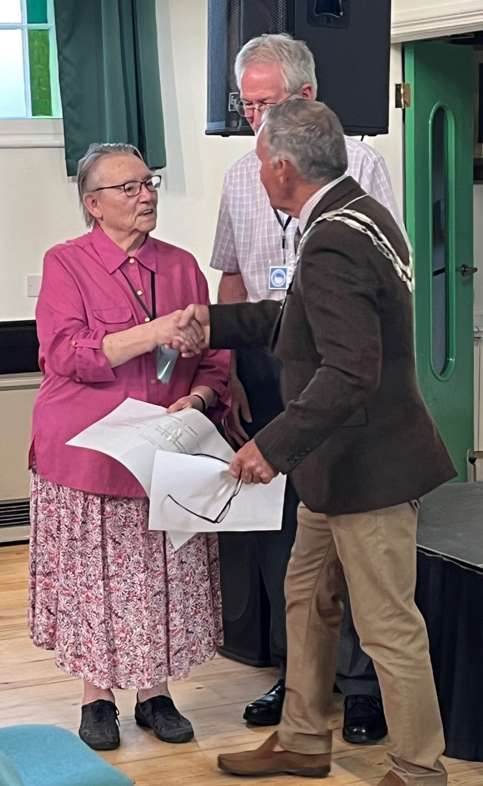 This photo shows members of the Selby Family History group receiving their grant from the Mayor, Councillor Keith Franks