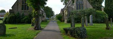 The picture shows the two chapels at Selby Cemetery