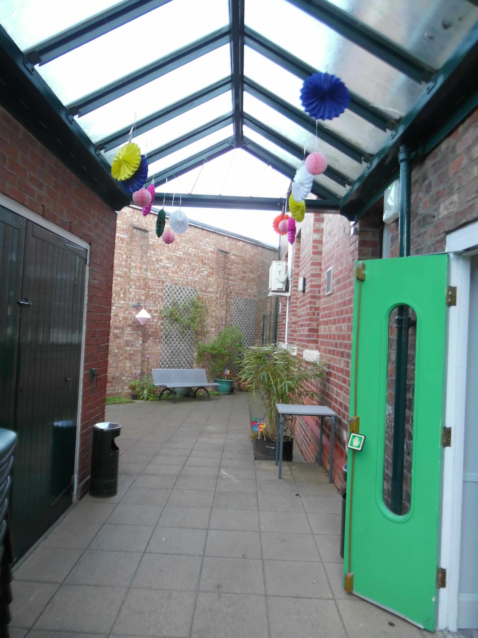 Photo shows outside courtyard at the Town Hall