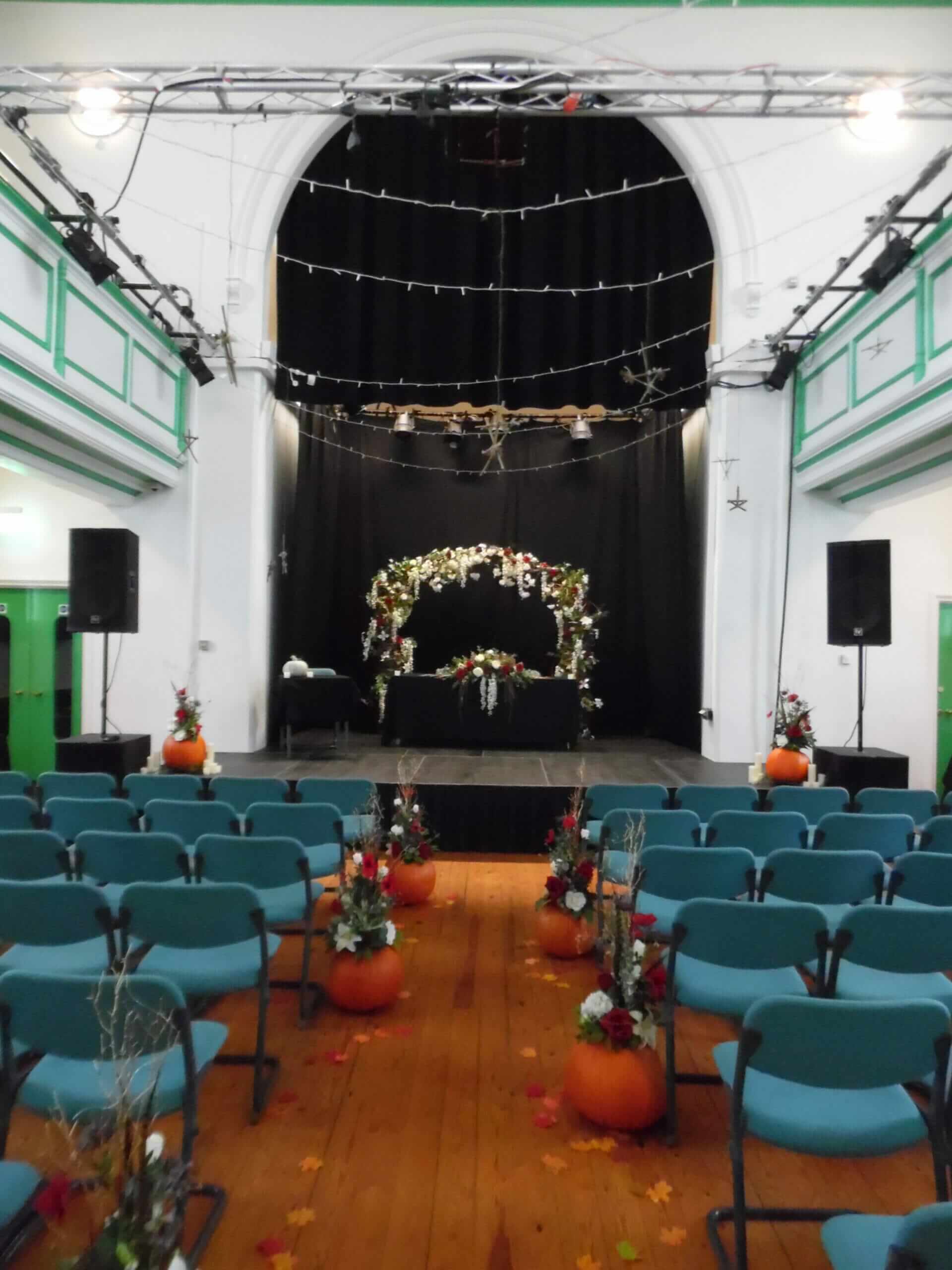 Photo shows an autumn themed wedding