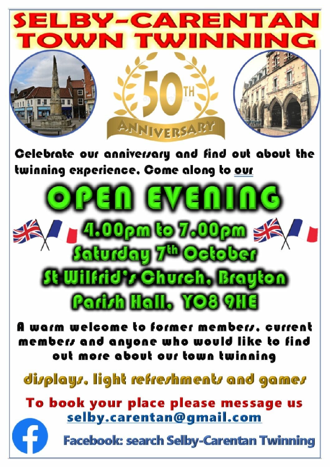Saturday 7th October 2023 –  Selby-Carentan 50th Anniversary celebrations